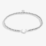 Joma jewellery stretch beaded bracelet with sparkly horseshoe charm presented on sentiment card.