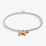 Joma jewellery stretch beaded bracelet with rose gold hanging highland cow charm.