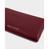 Katie Loxton large vegan leather purse in cherry with gold ton hardware.