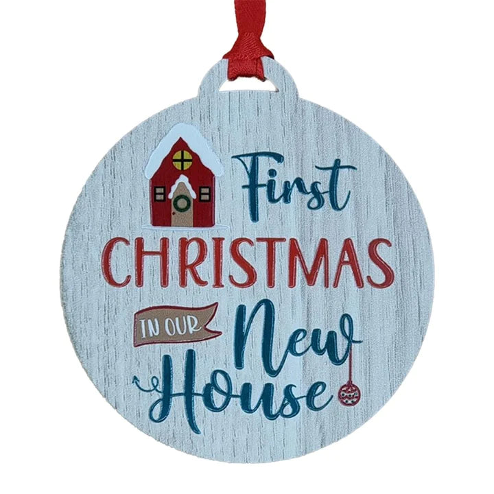 Round wooden New House colourful Christmas decoration
