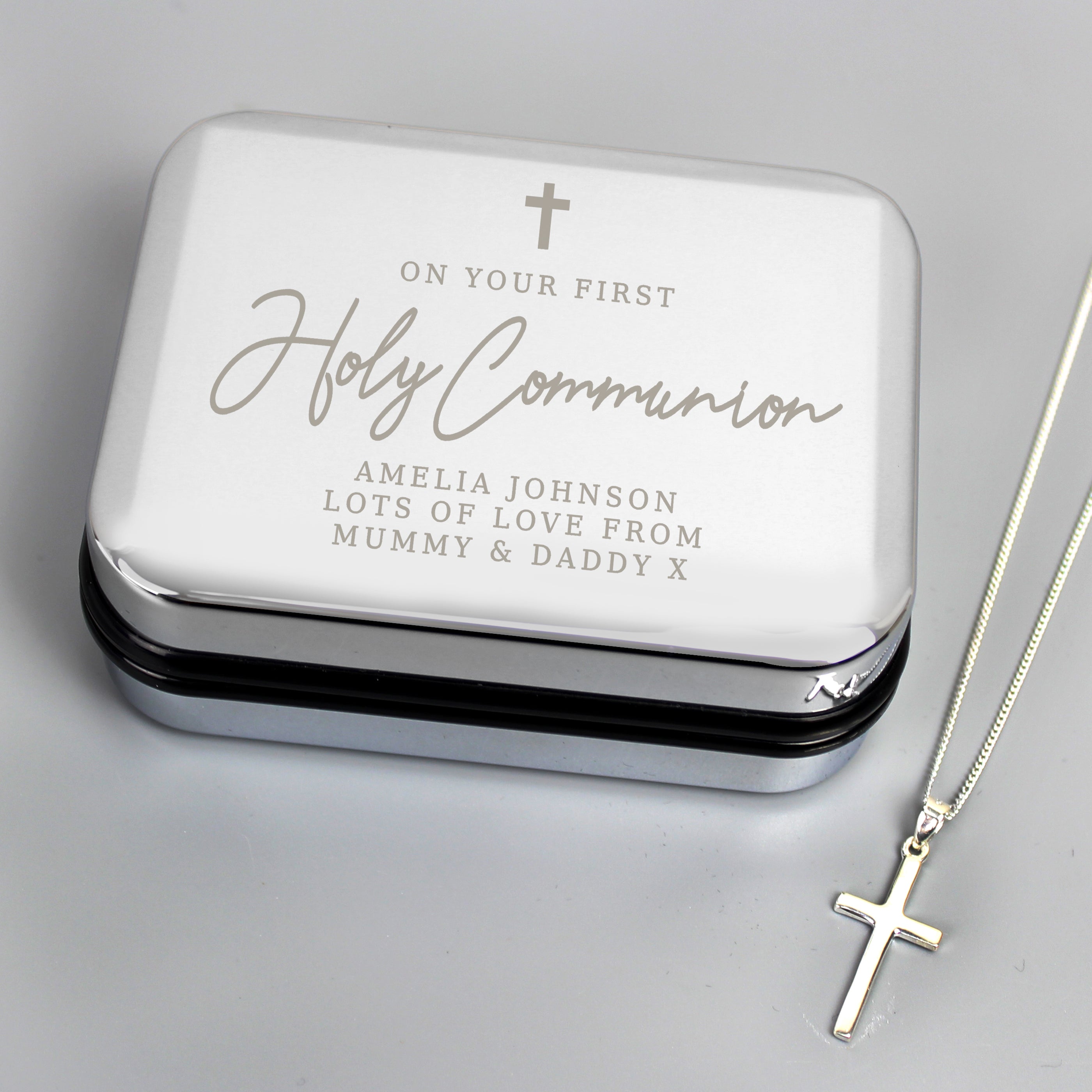 Sterling silver cross necklace with trinket box