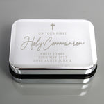 Personalised silver trinket box for Holy Communion