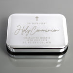 Personalised silver trinket box for Holy Communion