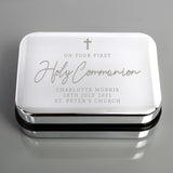 Personalised silver trinket box for Holy Communion