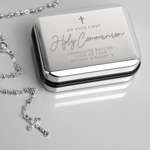Nickel plated trinket box with rosary beads
