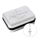 Nickel plated trinket box with rosary beads