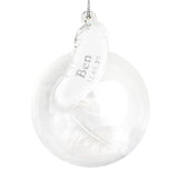 Glass bauble with feather tag