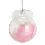 Personalised Pink Feather Glass Bauble With Acrylic Heart Tag