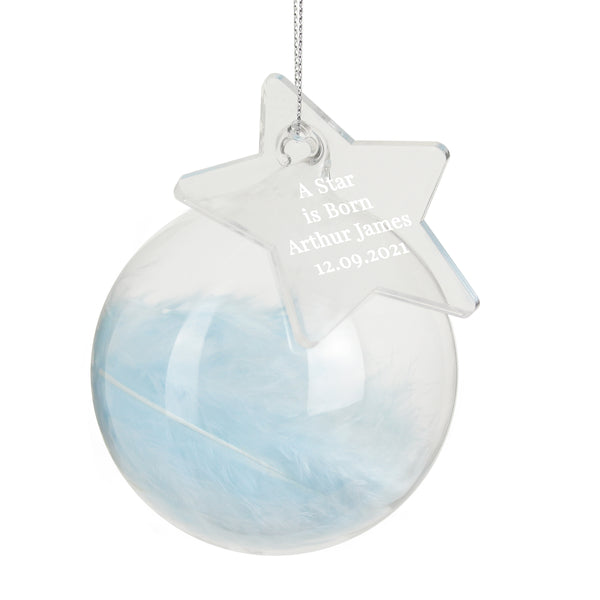 Personalised Glass Feather Bauble with Acrylic Tag