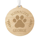 Wooden hanging Christmas decoration with paw print and personalised name