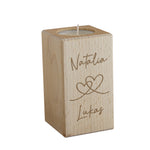 Personalised wooden engraved tealight holder with natural grain