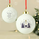 Personalised Christmas bauble with nativity scene