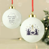 Personalised Christmas bauble with nativity scene