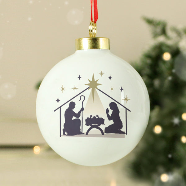 Personalised Christmas bauble with nativity scene