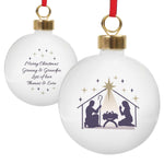 Personalised Christmas bauble with nativity scene