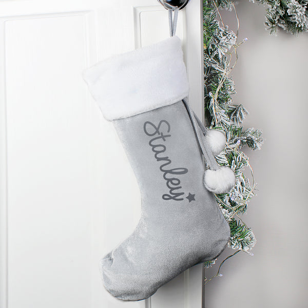 Personalised Velvet Grey Christmas Stocking