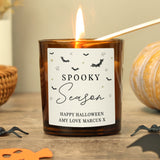 Personalised amber jar candle with a warm vanilla scent with a Spooky Season design.