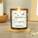Personalised amber jar candle with a warm vanilla scent with a Spooky Season design.