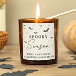 Personalised amber jar candle with a warm vanilla scent with a Spooky Season design.