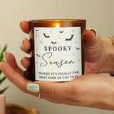 Personalised amber jar candle with a warm vanilla scent with a Spooky Season design.
