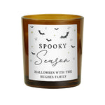 Personalised amber jar candle with a warm vanilla scent with a Spooky Season design.
