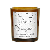 Personalised amber jar candle with a warm vanilla scent with a Spooky Season design.