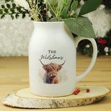 White jug vase with highland cow illustration and personalised text