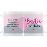 Personalised Bestie ceramic mug with pink and grey colourway