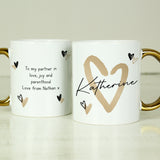 Personalised Gold Handled Mug - Hearts