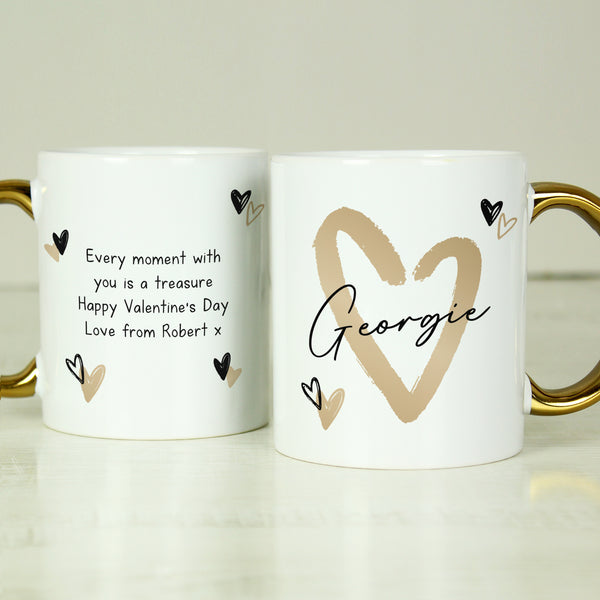 Personalised Gold Handled Mug - Hearts