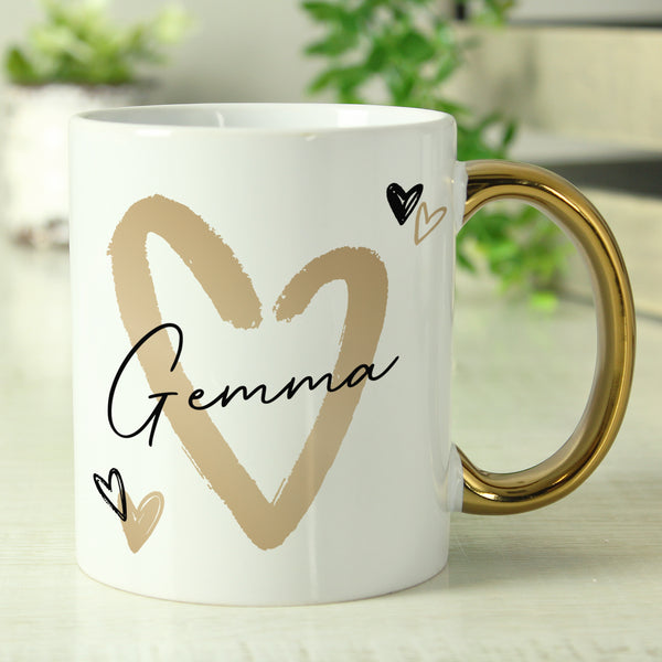 Personalised Gold Handled Mug - Hearts