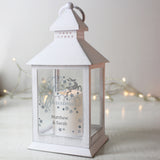 Personalised silver reindeer white LED Lantern