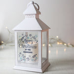 White rustic personalised LED candle lantern