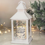 White rustic personalised LED candle lantern