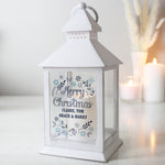 White rustic personalised LED candle lantern