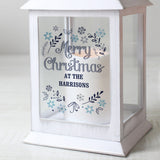 White rustic personalised LED candle lantern