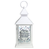 White rustic personalised LED candle lantern