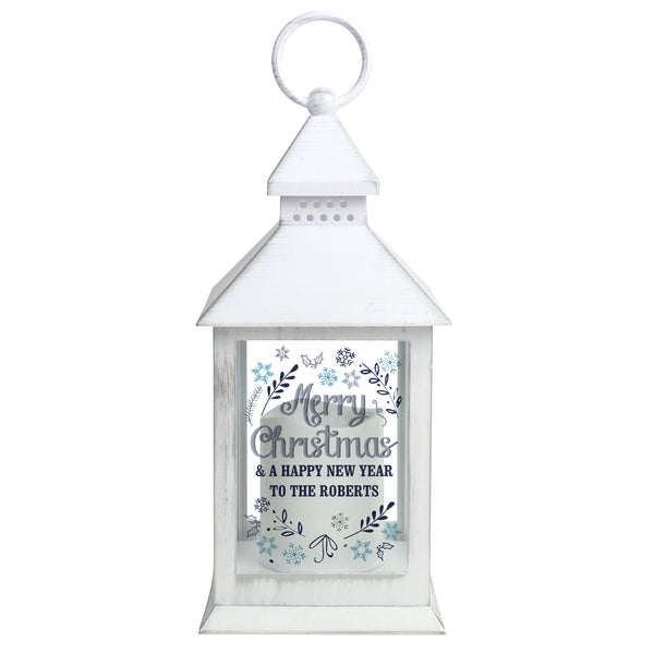 White rustic personalised LED candle lantern