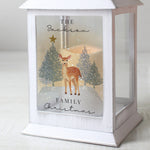 Personalised white LED lantern with reindeer design