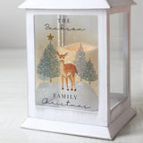 Personalised white LED lantern with reindeer design