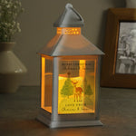 Personalised white LED lantern with reindeer design