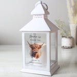 White LED lantern with highland cow design