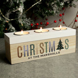 Wooden tea light box with space for three tea lights