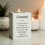 Personalised white wooden tea light holder