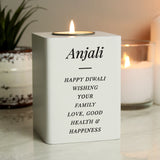 Personalised white wooden tea light holder