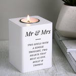 Personalised white wooden tea light holder