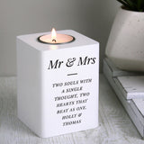 Personalised white wooden tea light holder
