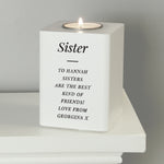 Personalised white wooden tea light holder