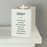 Personalised white wooden tea light holder