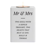 Personalised white wooden tea light holder